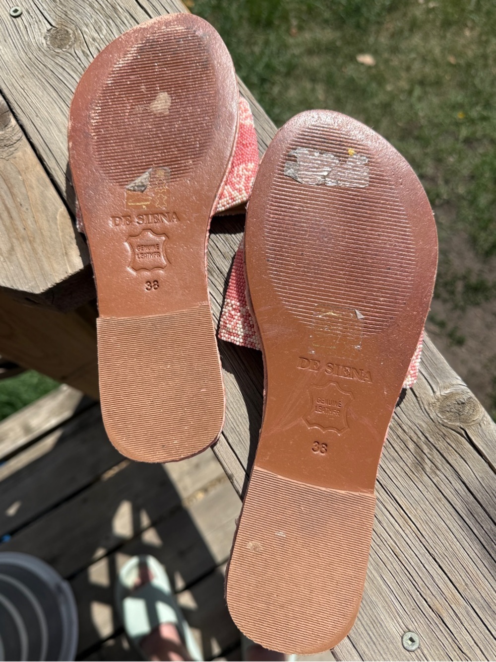 Beaded And Real Leather Slide Sandals - Pink/Tan - Picture 4 of 7